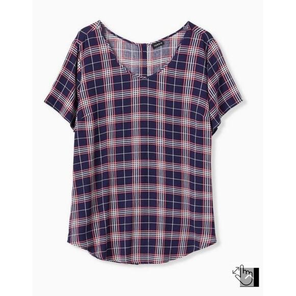 Torrid 5 Women 5x 28W Navy Blue Plaid Abbey Gauze Lightweight Button Back Blouse - Picture 1 of 7